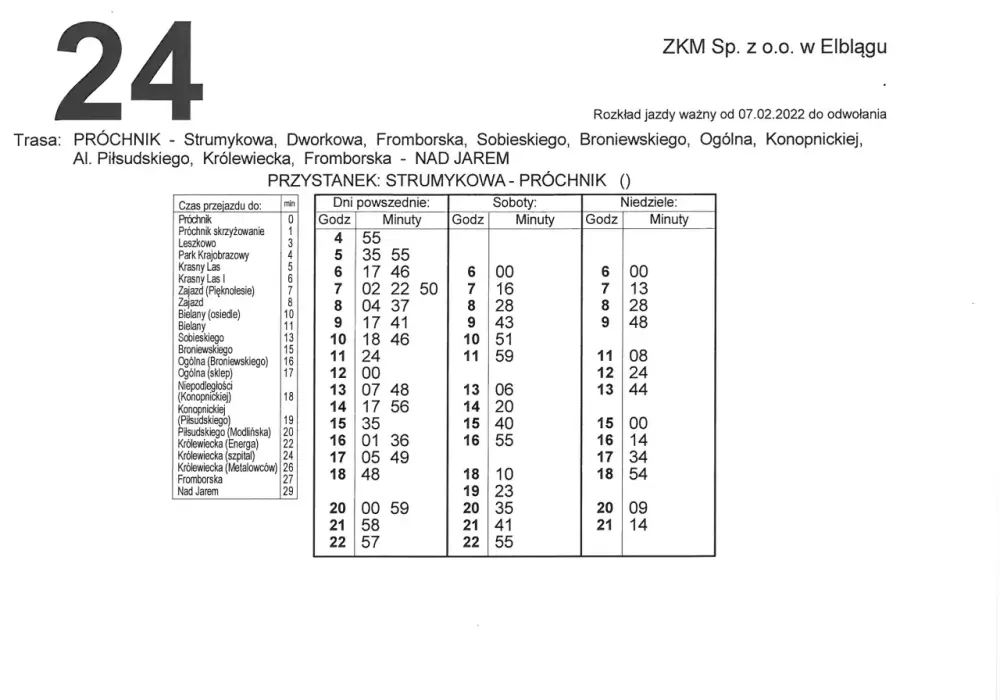 Dokładny rozkład jazdy linii 294 - godziny kursowania i zmiany
