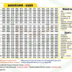 Rozkład jazdy autobusów linii 1 z zaznaczonymi godzinami odjazdów i przyjazdów.